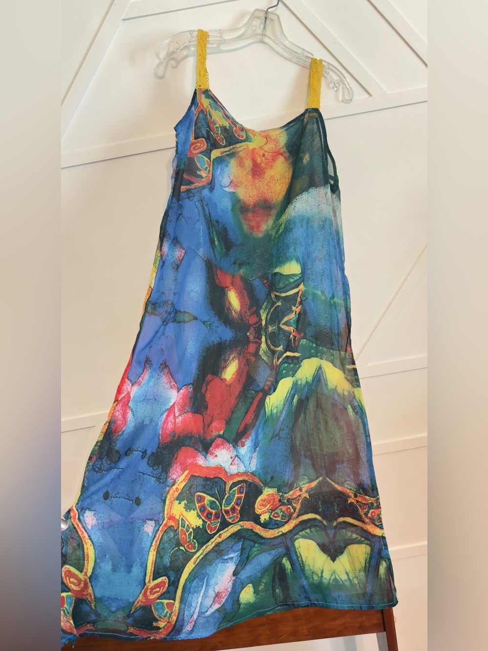 Gracia Multicolor Tropical Print Top in Blue and Yellow